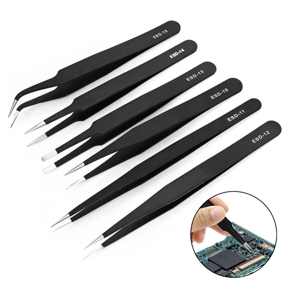 Body Jewelry Tool - 6 Buah Pinset ESD Presisi Anti-statis