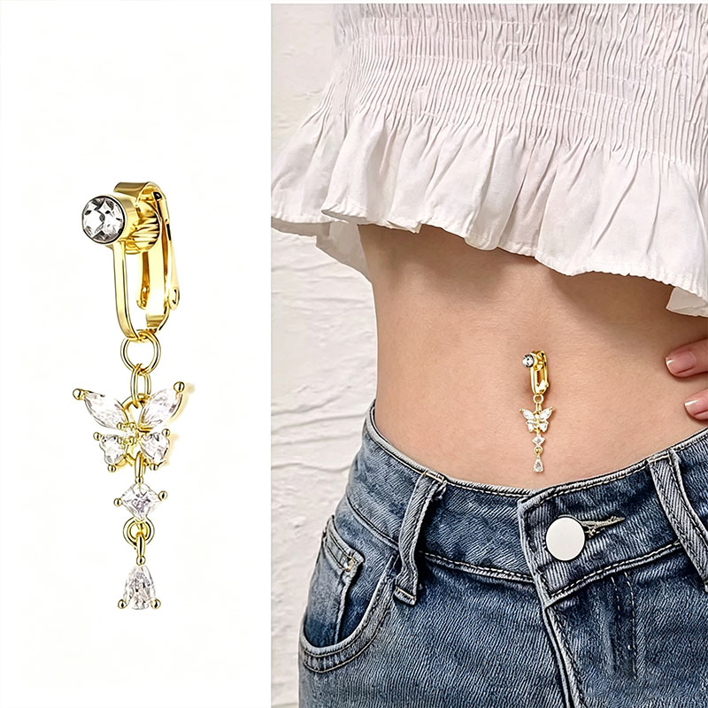 Body Jewelry Hoops - 1 Buah Cincin Perut Palsu CZ