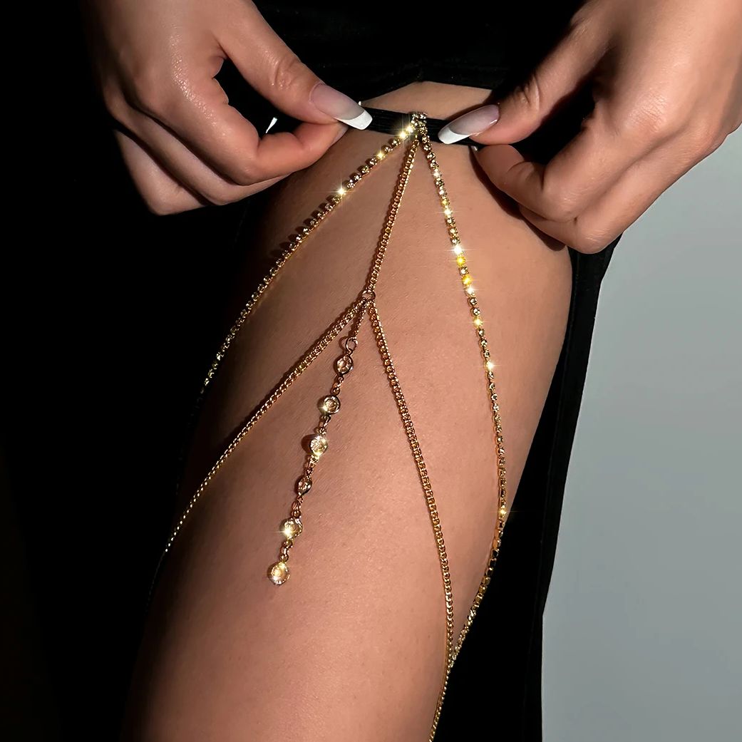 Body Jewelry Leg Chain - Rantai kaki rumbai multilapis kristal berkilau