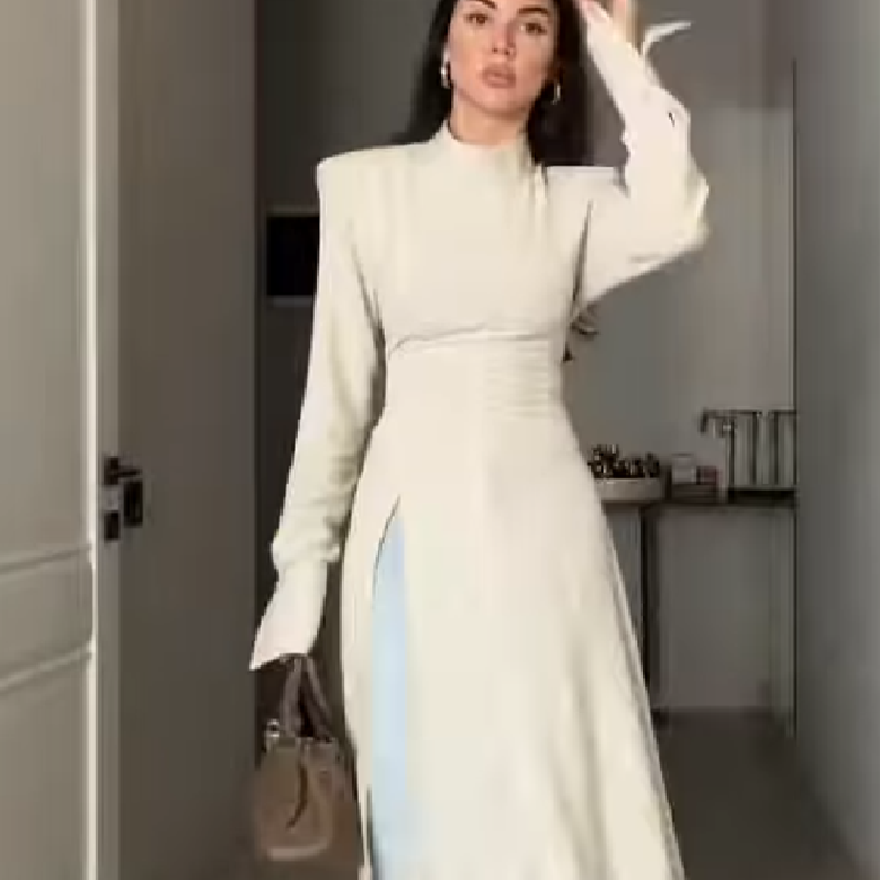 Body Jewelry Waist - Gaun Maxi Wanita Elegan Berkerah Tinggi