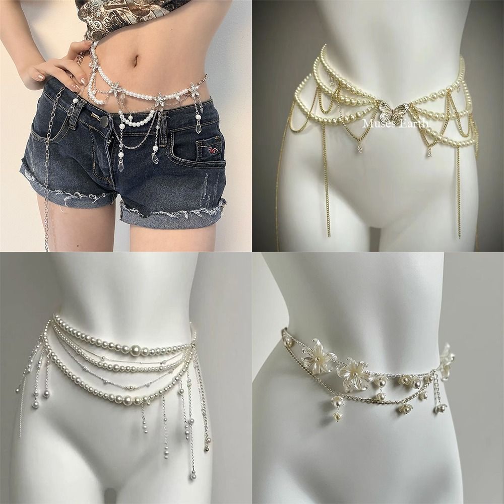 Body Jewelry Waist - Rantai Pinggang Mutiara Elegan Aksesoris Pinggang