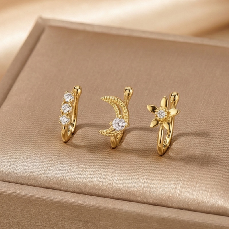 Body Jewelry Hoops - Set klip hidung retro 3 buah,