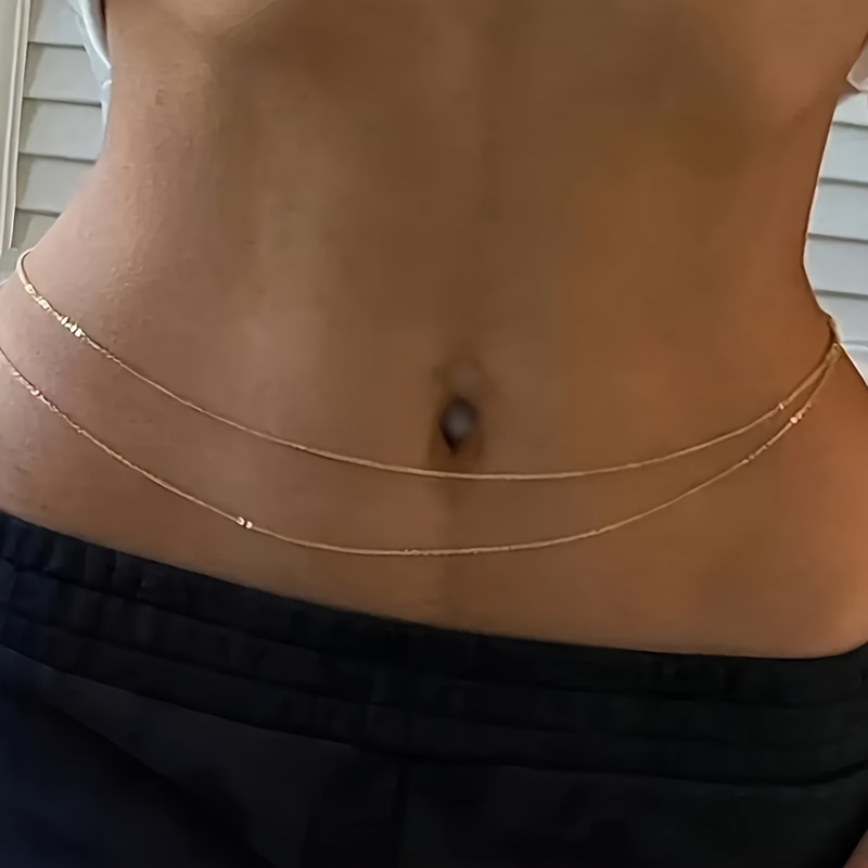 Body Jewelry Waist - Sabuk rantai pinggang logam emas dua