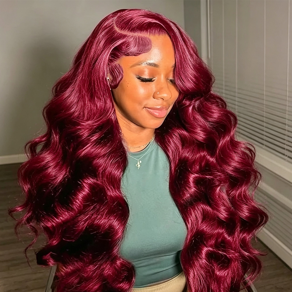 Body Jewelry Underwear - Wig Rambut Asli 99J Burgundy 13x6