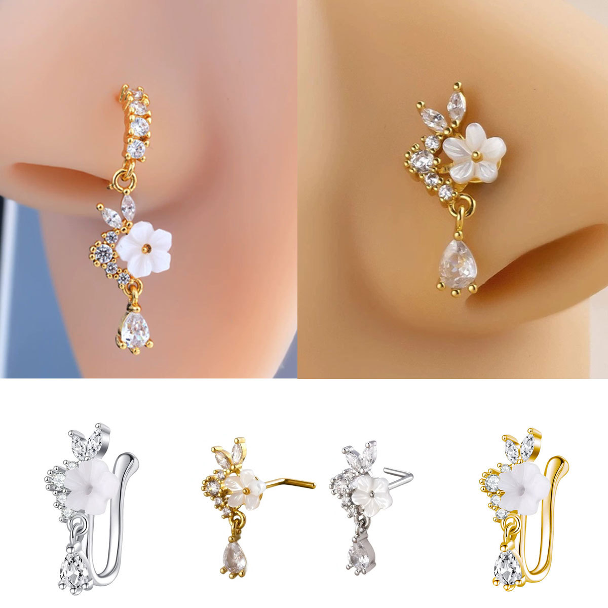 Cincin Hidung Bunga Emas denga - Body Jewelry Hoops ulasan dan harga