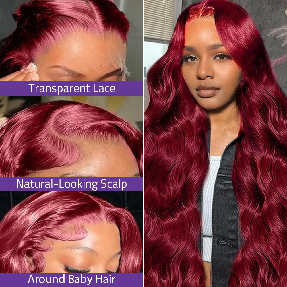 Wig Rambut Asli Burgundy 13x6  - Body Jewelry Underwear ulasan dan harga