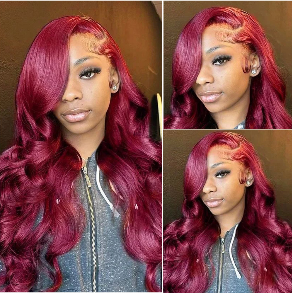 Wig Rambut Asli Burgundy 13x6  - Body Jewelry Underwear ulasan dan harga