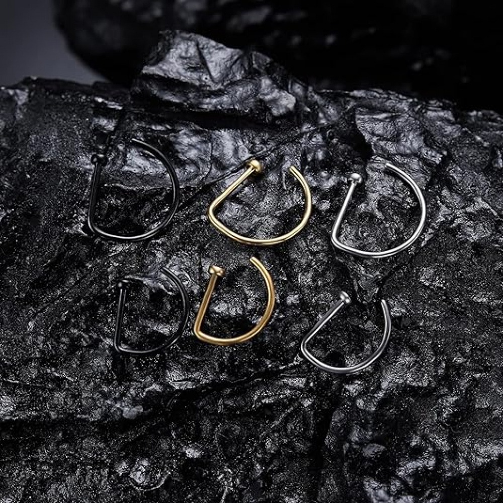 4 Paket Cincin Hidung Bentuk D - Body Jewelry Hoops ulasan dan harga